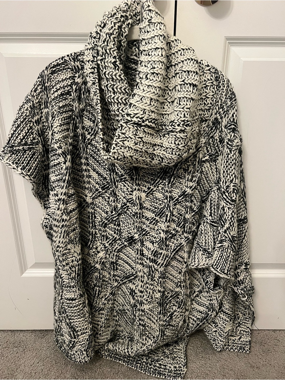 Marled Black & White Cable Knit Cowl Sweater